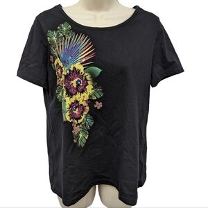 Breckenridge Sequin Floral Tee Sz M